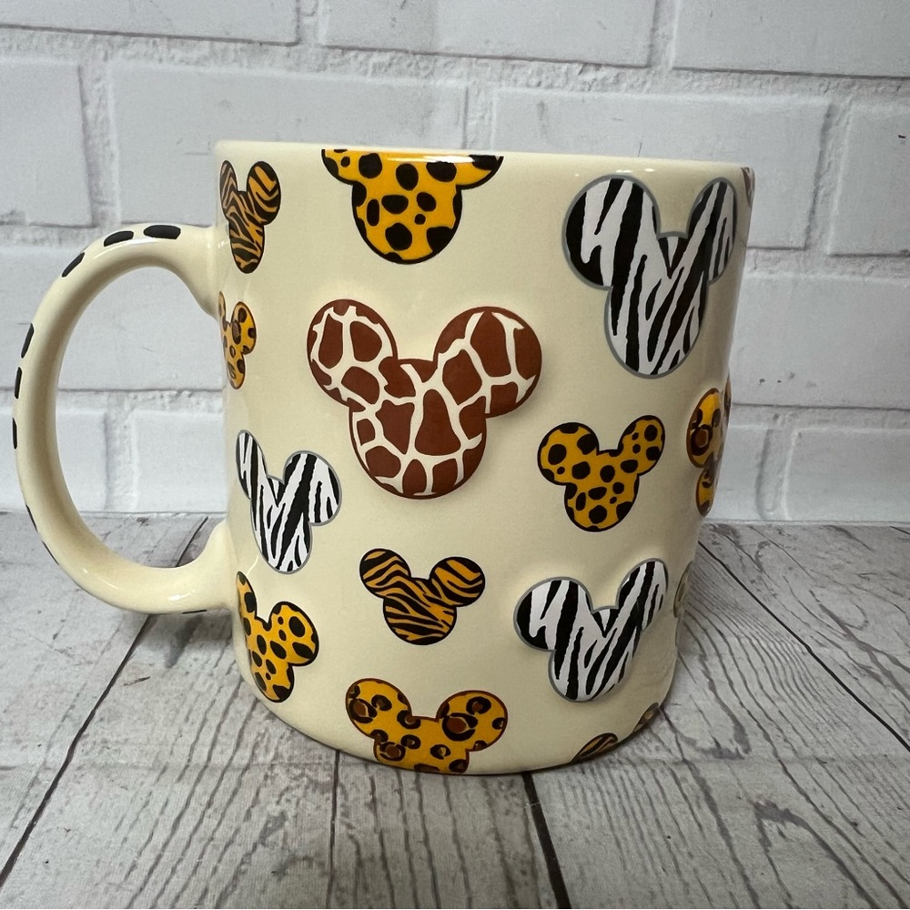 Disney Parks 20 oz Mickey Mouse Animal Print 3D Ears Ceramic Animal Kingdom Mug